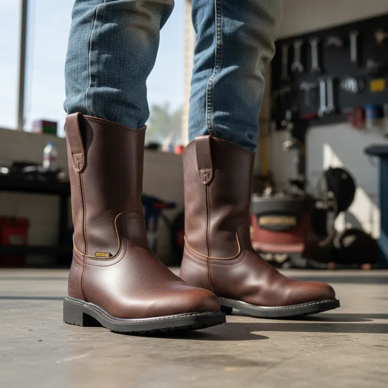 Bota Marca Azteca De Trabajo Con Cosido Welt Y Piel Genuina - Roble